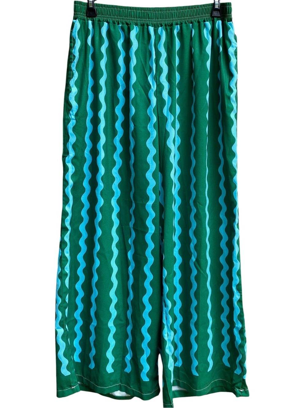 New Nice To Meet You Green Blue Stripe Wide  Leg Pants High Rise Womens Size 3XL